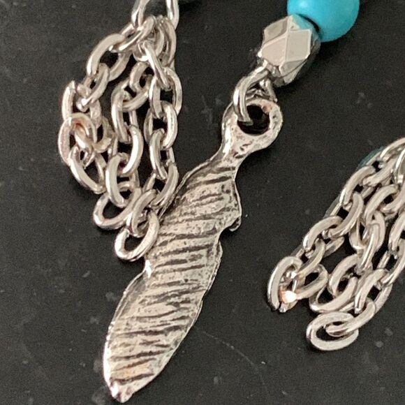 Men’s Turquoise & Feather Dreamcatcher Long Pendant Necklace with Silver Tassels - Picture 7 of 11